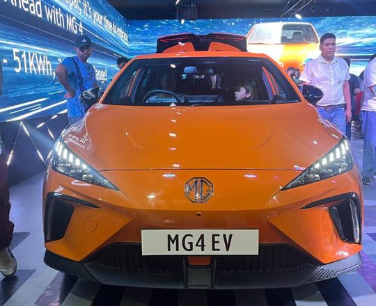 MG showcases the MG4 EV at the 2023 NADA Auto Show with a starting price of Rs 41.49 lakh.